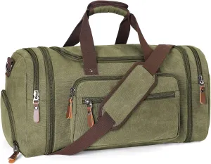 Oflamn Duffle Bag for Men Canvas Travel Bag with Shoe Compartment- 45L/55L Weekender and Overnight Travel Tote Bag for Father Day Gifts (Army Green)