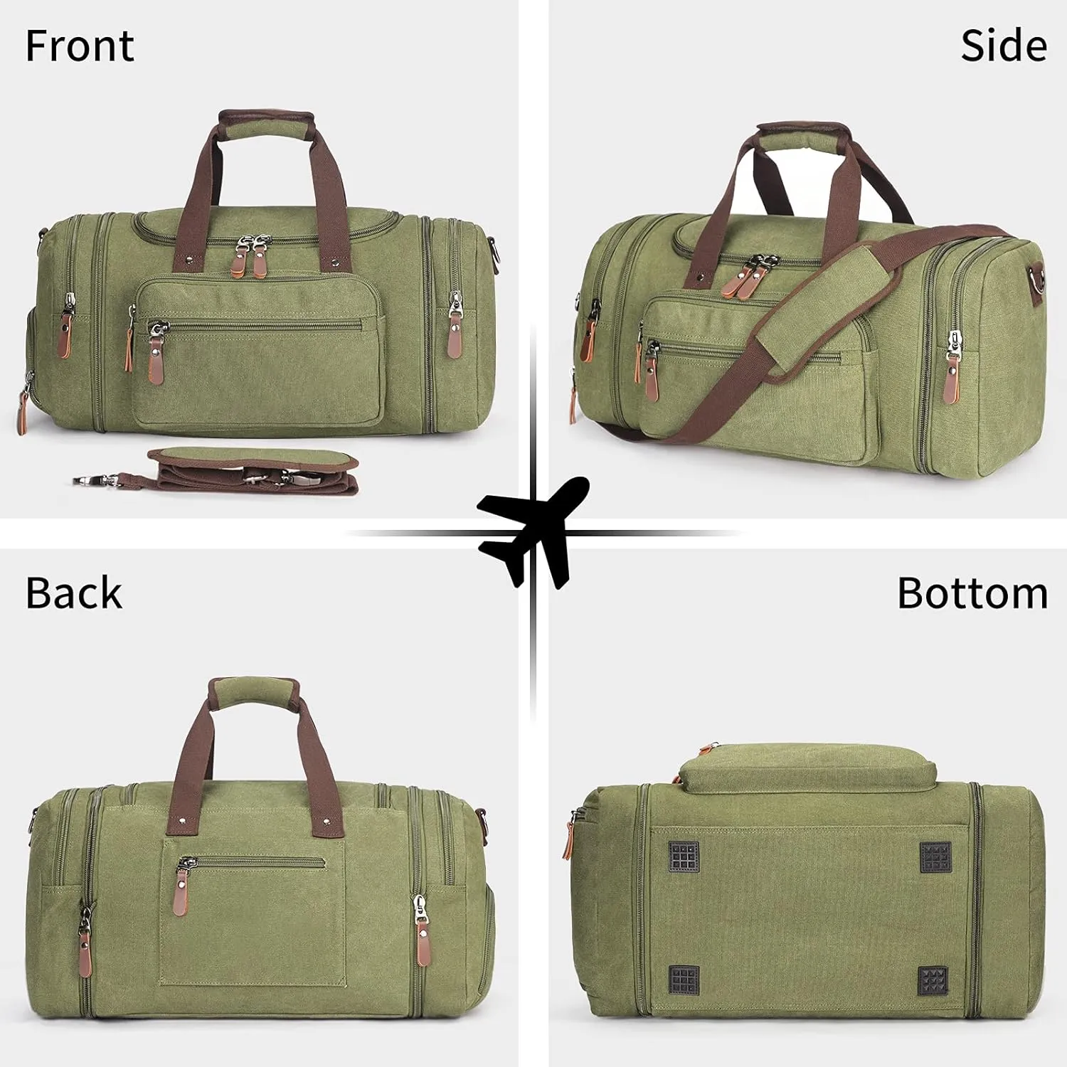 Oflamn Duffle Bag for Men Canvas Travel Bag with Shoe Compartment- 45L/55L Weekender and Overnight Travel Tote Bag for Father Day Gifts (Army Green)