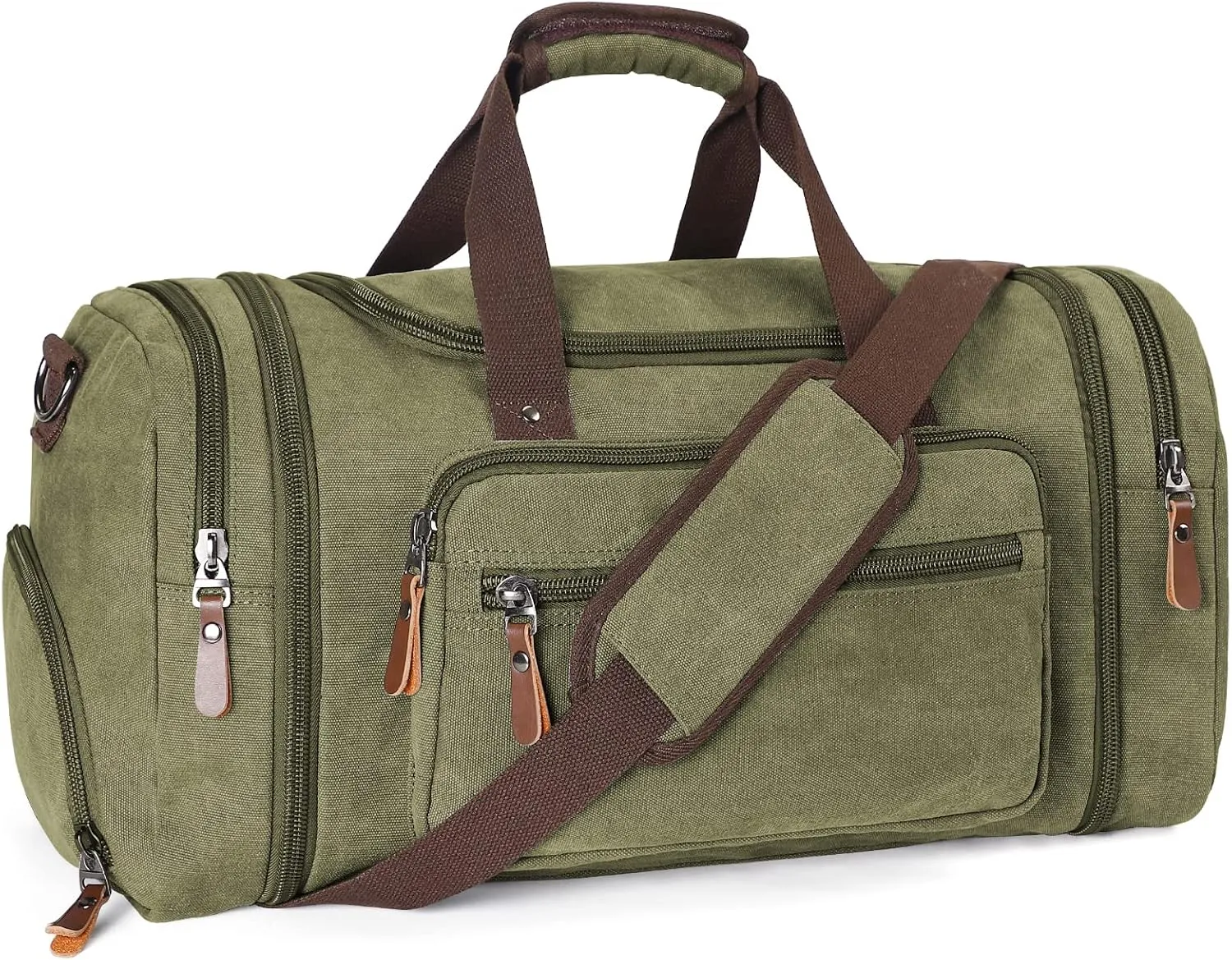Oflamn Duffle Bag for Men Canvas Travel Bag with Shoe Compartment- 45L/55L Weekender and Overnight Travel Tote Bag for Father Day Gifts (Army Green)