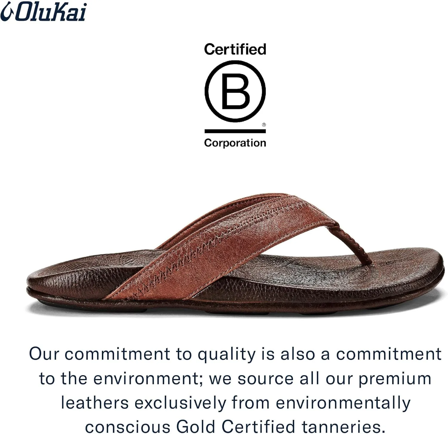 OLUKAI Hiapo Men's Beach Sandals, Full-Grain Leather Flip-Flop Slides, Compression Molded Footbed & Comfort Fit, Enhanced Grip Soles
