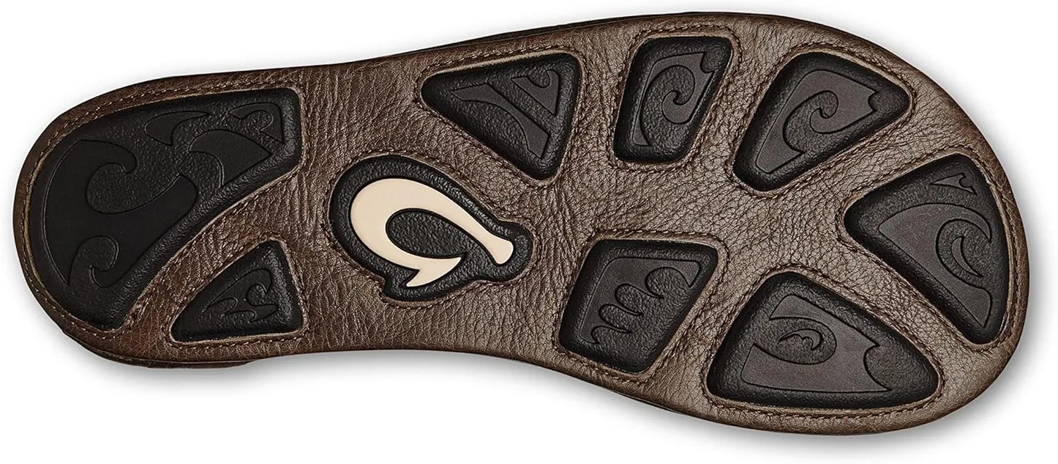 OLUKAI Hiapo Men's Beach Sandals, Full-Grain Leather Flip-Flop Slides, Compression Molded Footbed & Comfort Fit, Enhanced Grip Soles