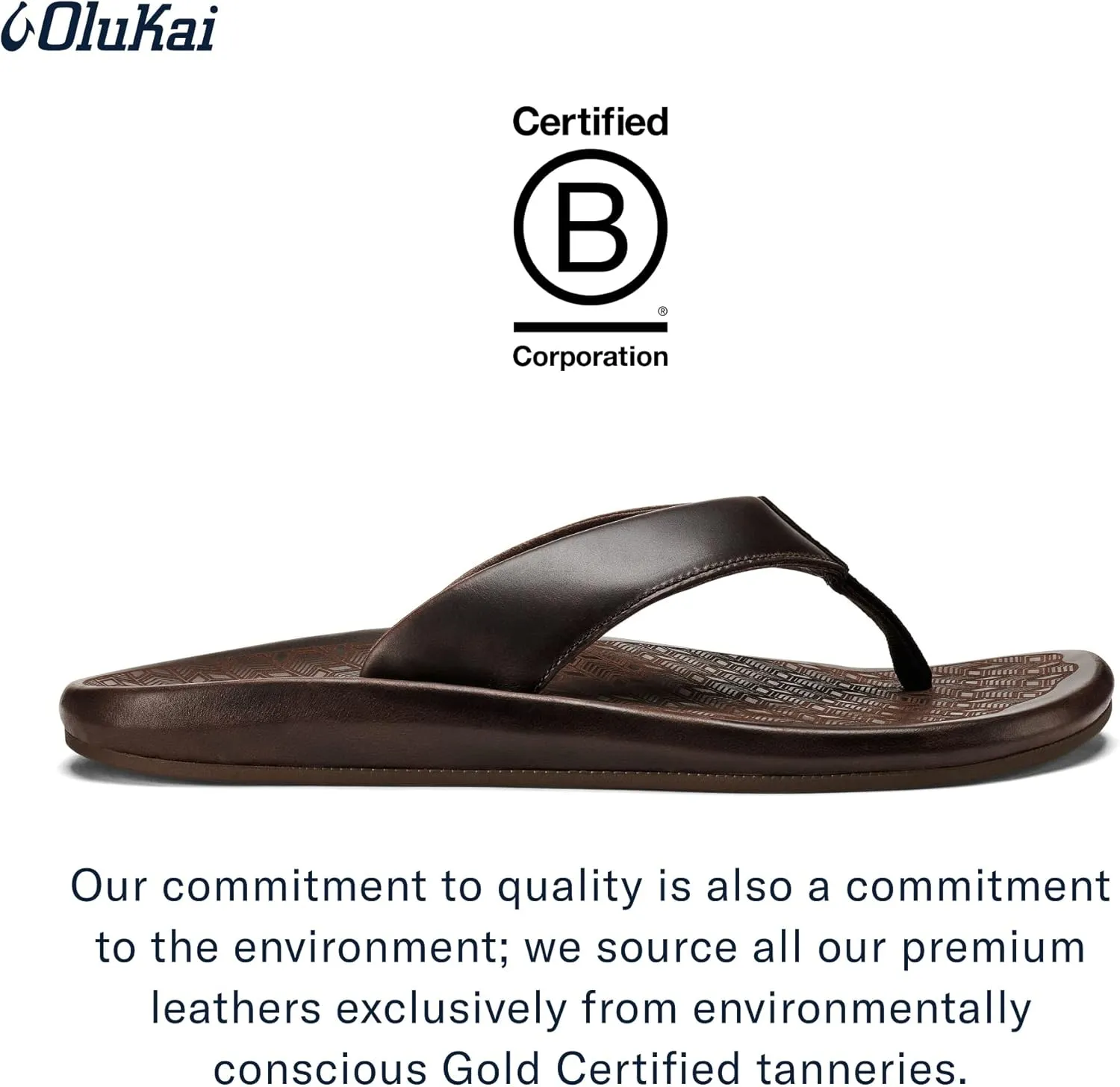 OLUKAI 'Ilikai Men's Leather Sandals, Full-Grain Leather Flip-Flop Slides, Anatomical Footbed & Cushioning, Comfort Fit & Wet Grip Rubber