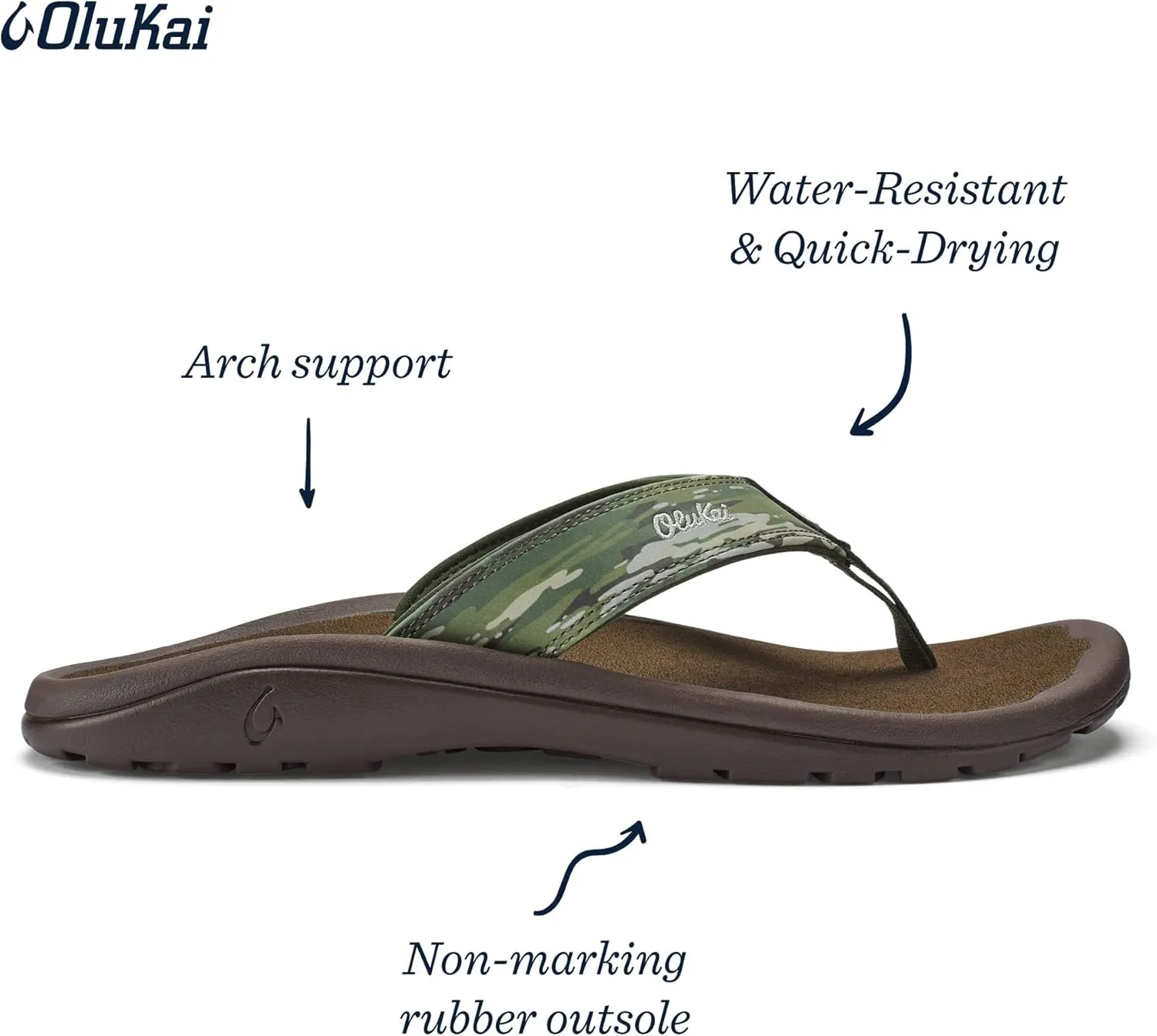 OLUKAI Ohana Pa'i Men's Beach Sandals, Quick-Dry Flip-Flops, Water Resistant & Lightweight, Ultra Comfortable Fit