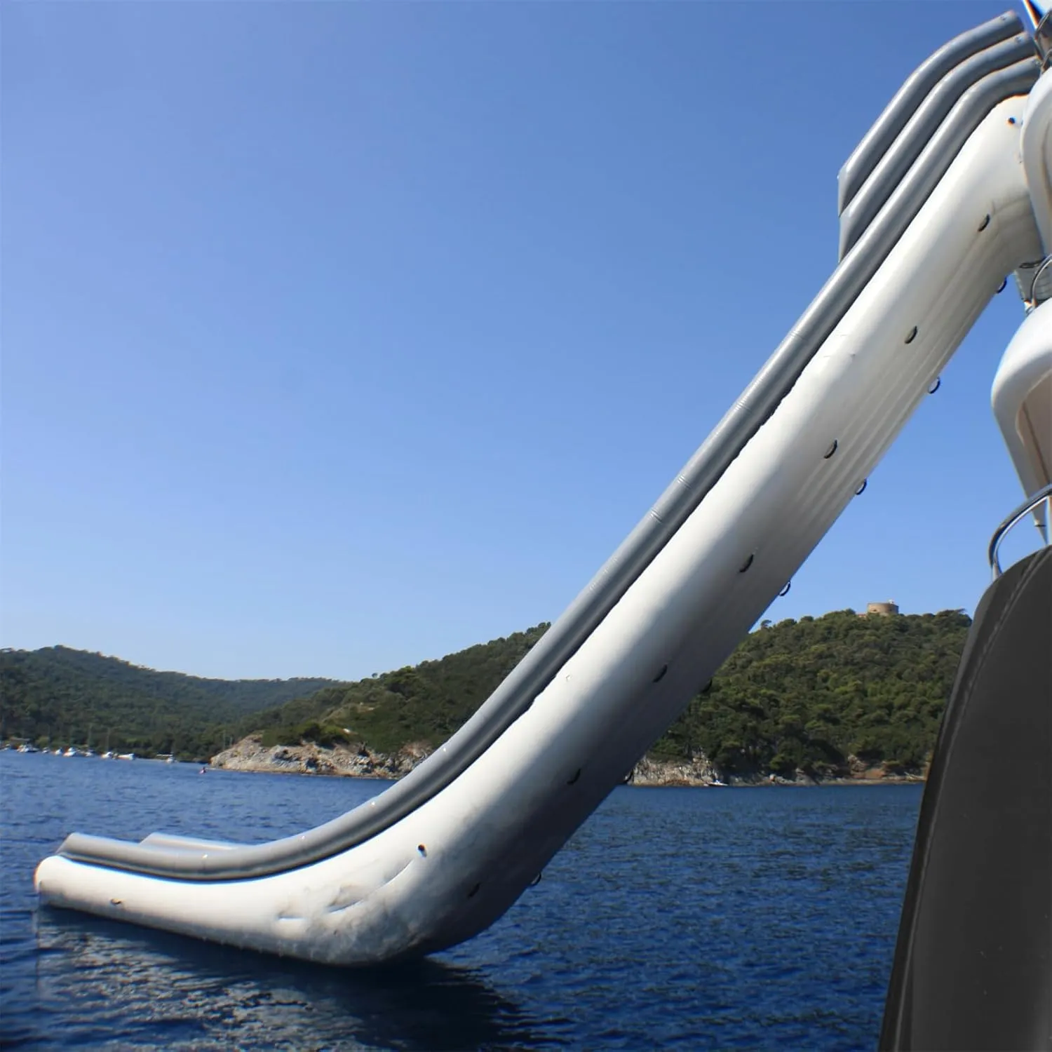 Outdoor Floating Inflatable Yacht Water Slide with Air Pump and Protective Net for Docks and Piers