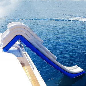 Outdoor Inflatable Floating Yacht Slide Water Game, PVC Water Bouncer with Air Pump for Docks, Playgrounds