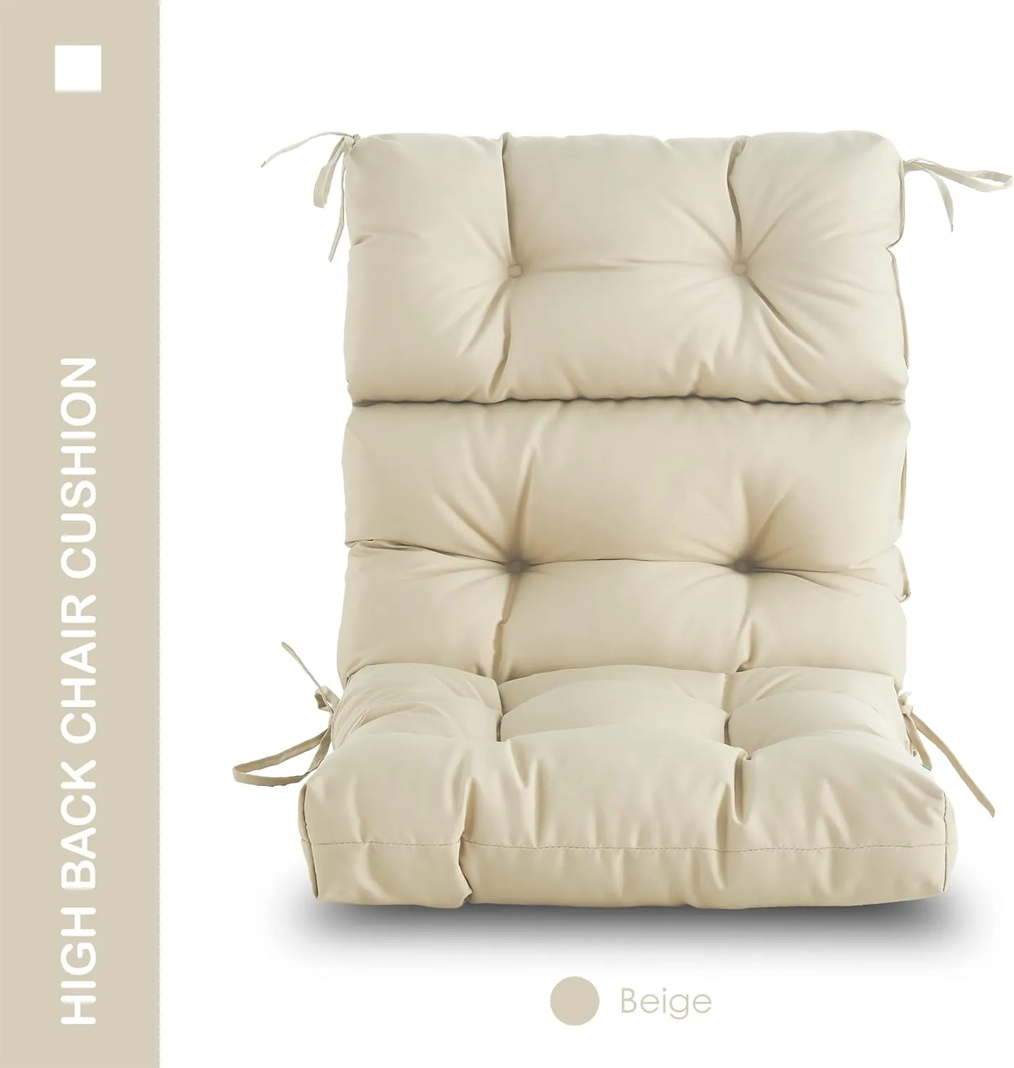Outdoor/Indoor High Back Chair Cushion, Waterproof All-Weather Stuffed High Rebound Foam Adirondack Chair, Beige