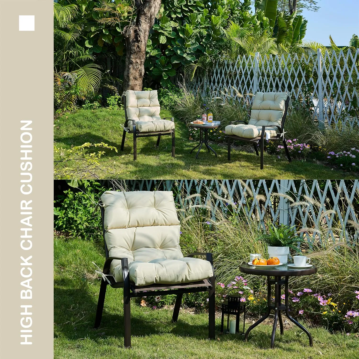 Outdoor/Indoor High Back Chair Cushion, Waterproof All-Weather Stuffed High Rebound Foam Adirondack Chair, Beige