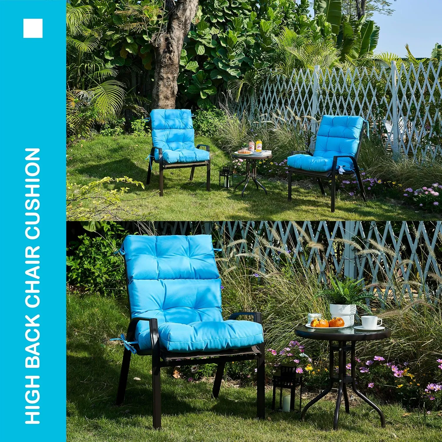 Outdoor/Indoor High Back Chair Cushion, Waterproof All-Weather Stuffed High Rebound Foam Adirondack Seat/Back Cushion, Aqua Blue