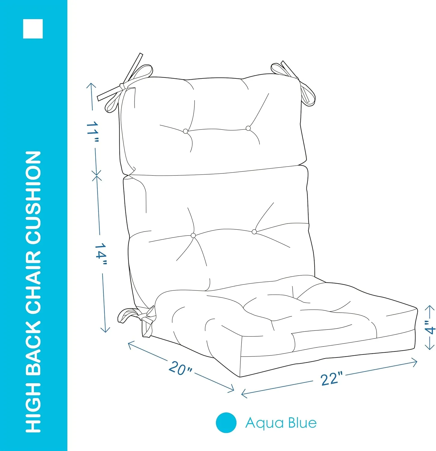 Outdoor/Indoor High Back Chair Cushion, Waterproof All-Weather Stuffed High Rebound Foam Adirondack Seat/Back Cushion, Aqua Blue