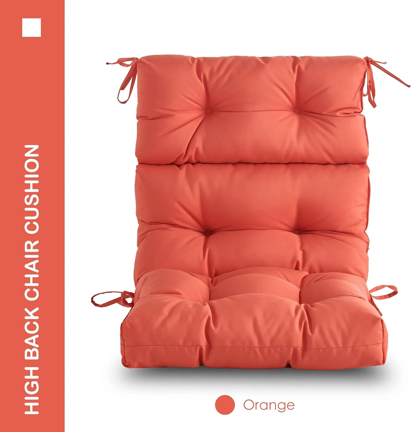 Outdoor/Indoor High Back Chair Cushion - Waterproof All-Weather Stuffed High Rebound Foam Adirondack Seat/Back Cushion for Outdoor Furniture, Orange