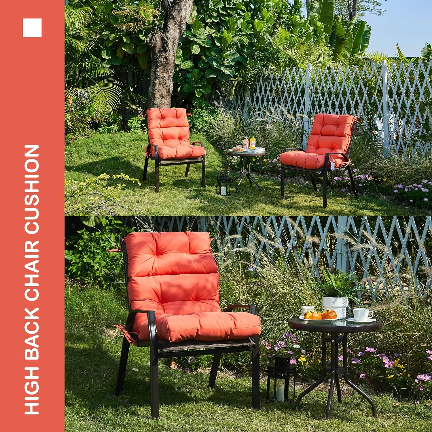 Outdoor/Indoor High Back Chair Cushion - Waterproof All-Weather Stuffed High Rebound Foam Adirondack Seat/Back Cushion for Outdoor Furniture, Orange