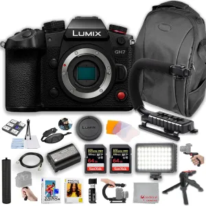 Panasonic Lumix GH7 Mirrorless Camera (Body) | 25.2MP | LED Video Light, 128GB Extreme Memory, U Grip, Grip Tripod, Backpack Case & More
