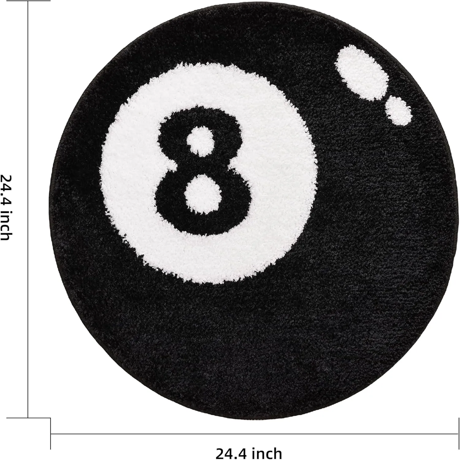 Panstar 8 Ball Rug, 24" Black and White Round Rug Non Slip Cool Aesthetic Rugs, Fun Hypebeast Rug for Bedroom Bathroom Living Room, Washable Y2K Rug for Y2K Room Decor