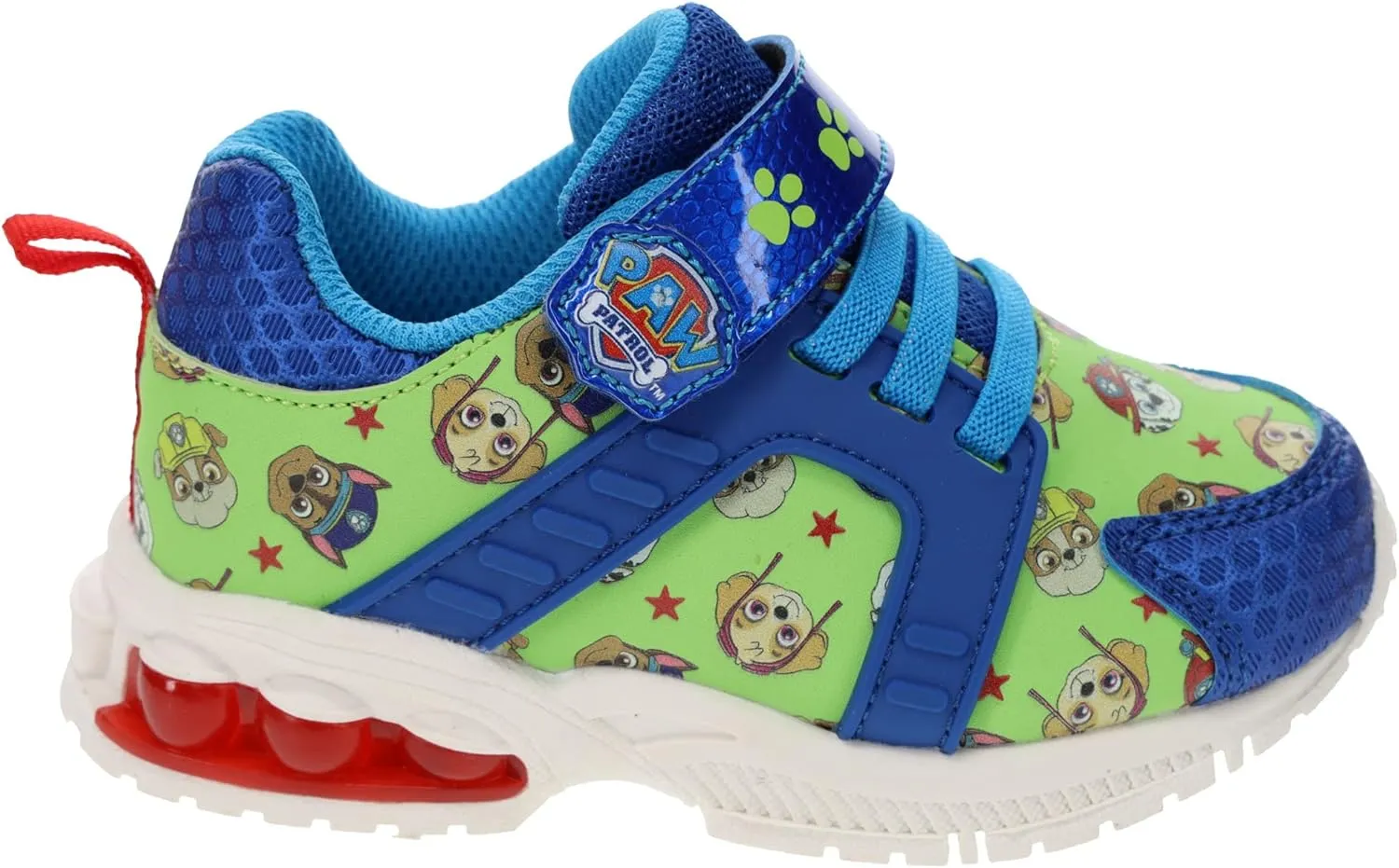 Paw Patrol Light-Up Running Shoes for Kids, Mismatch Sneaker with Hook-and-Loop Strap, Blue/Green, Little Kid Size 11