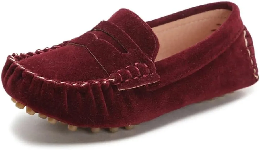 Penny Loafers for Little Kids Square Moc Toe Stiching Slip on Faux Suede Flexiable Rubber Sole Flat Heel Toddler's Moccasins One Size Smaller