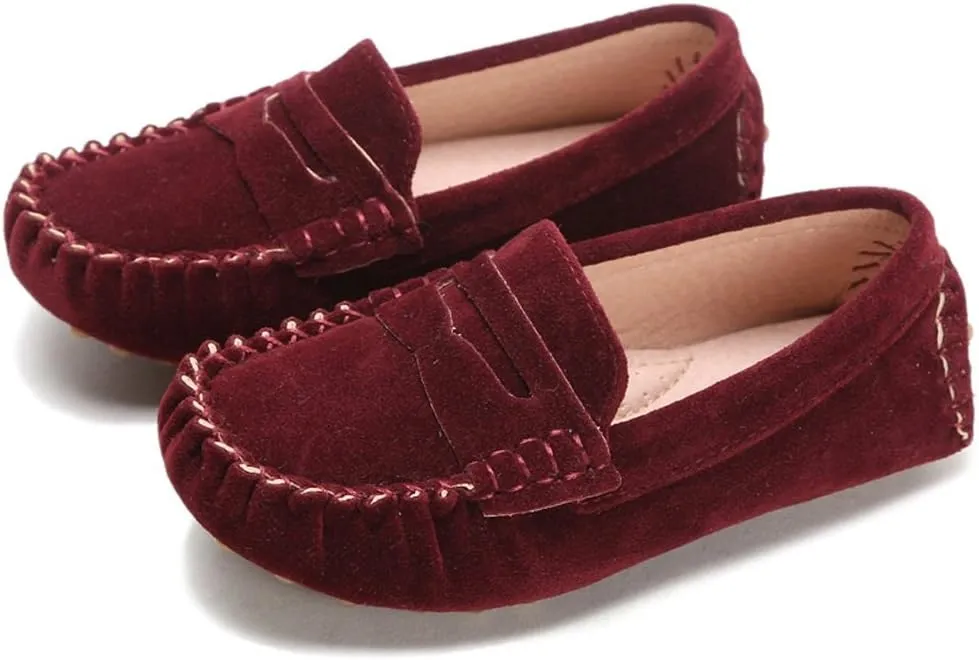 Penny Loafers for Little Kids Square Moc Toe Stiching Slip on Faux Suede Flexiable Rubber Sole Flat Heel Toddler's Moccasins One Size Smaller