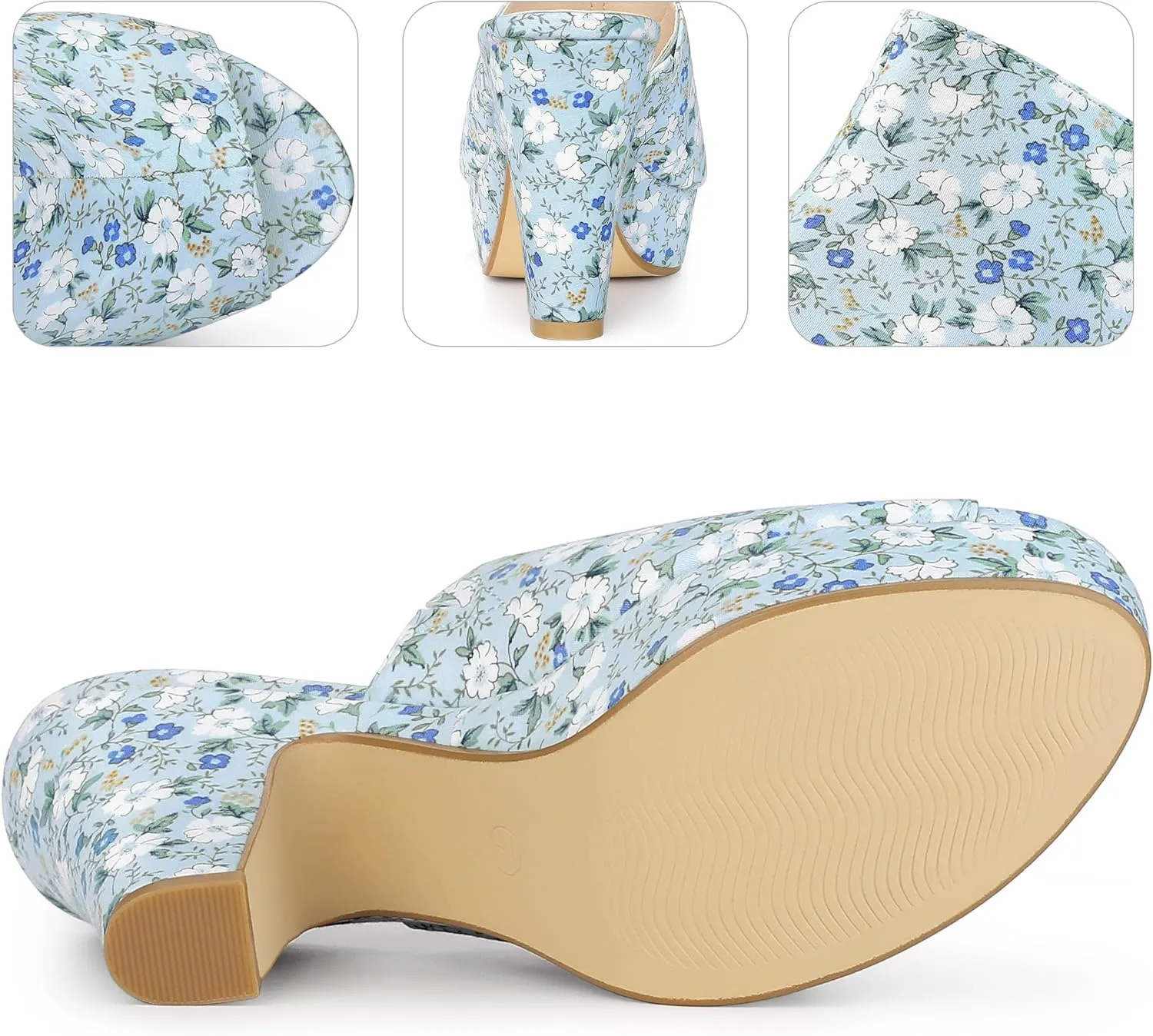 Perphy Platform Floral Chunky Heel Slides Sandals for Women