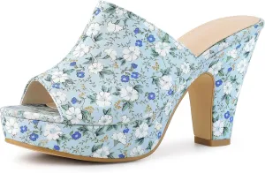 Perphy Platform Floral Chunky Heel Slides Sandals for Women