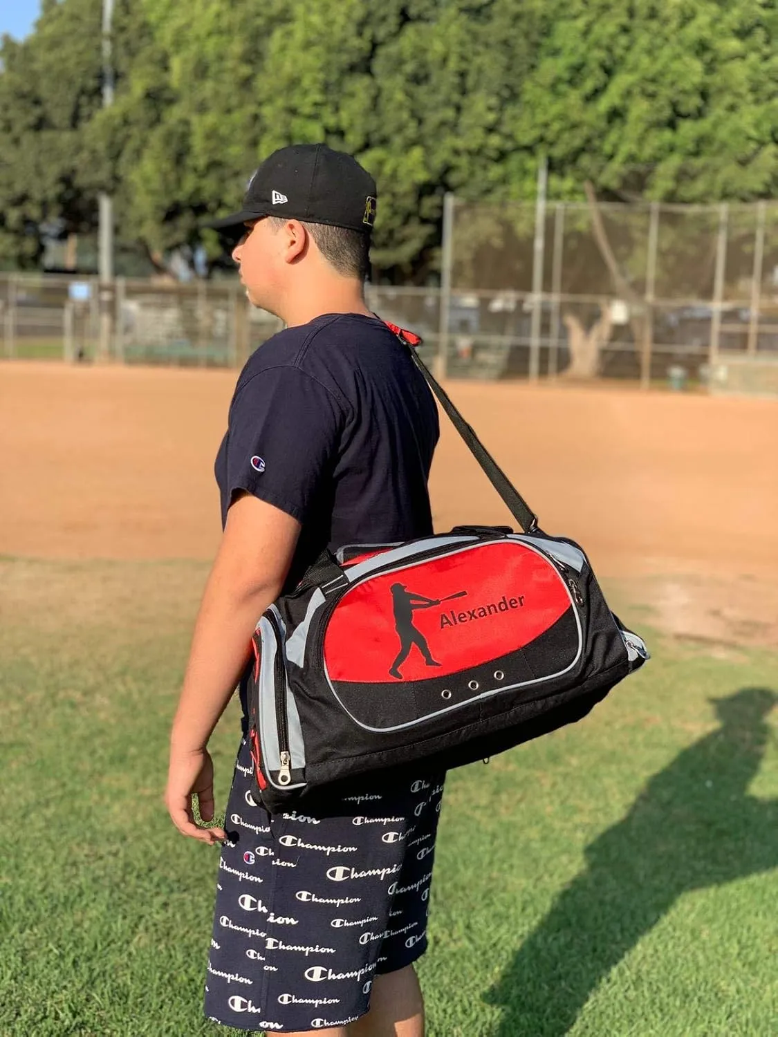 Personalized SportS Duffel Bag With Custom Name & Text - Baseball Blue