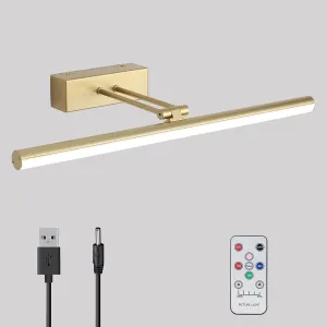 Picture Light, Battery Picture Lights with Remote of Timer and Dimmable, 20" Metal Art Light for Paintings,Display Lamp for Wall Gallery Dartboard Portrait Frame Artwork (Gold), HW202201LGD