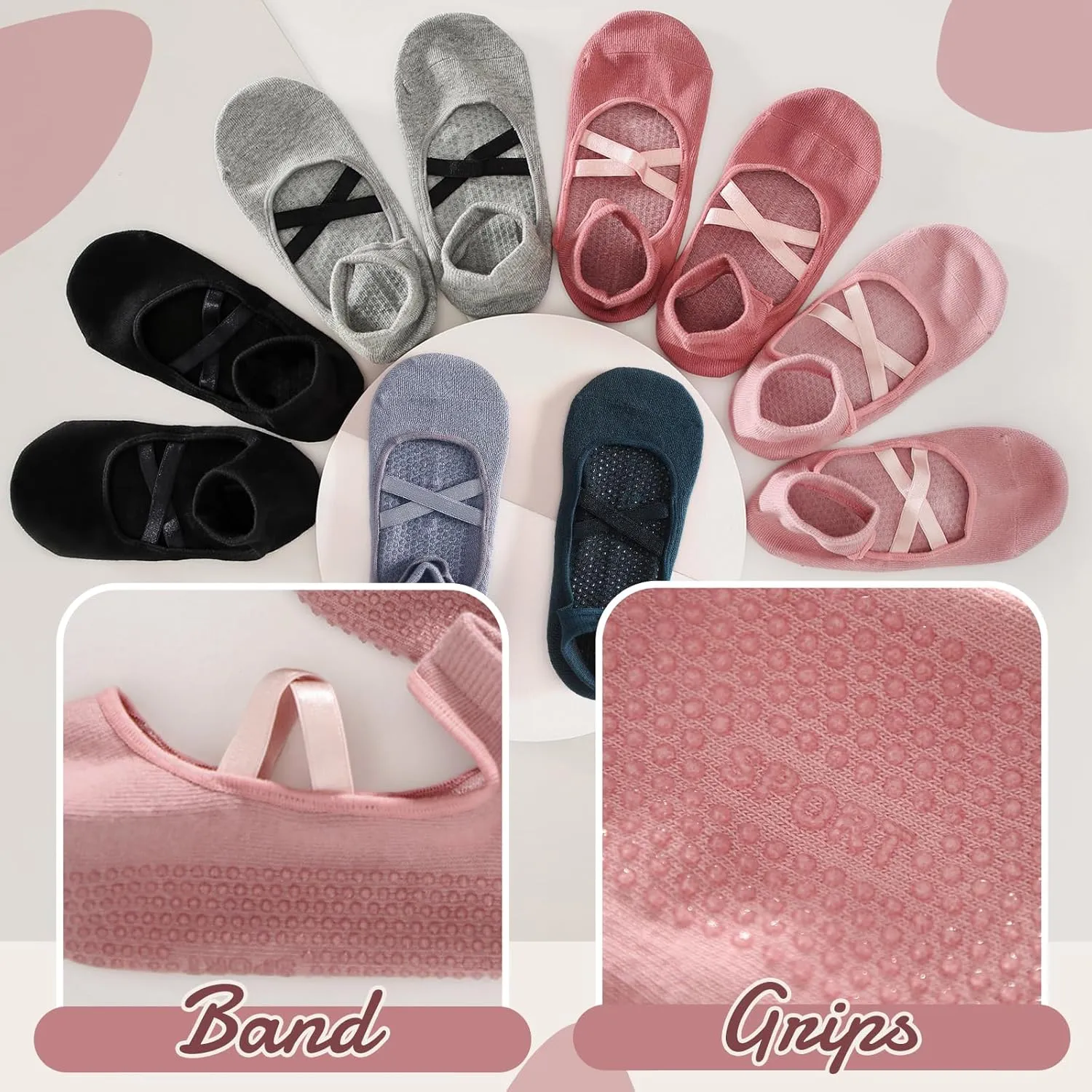 Pilates Socks with Grips for Women – Non-Slip Grip Socks for Pilates, Yoga, Barre & Dance