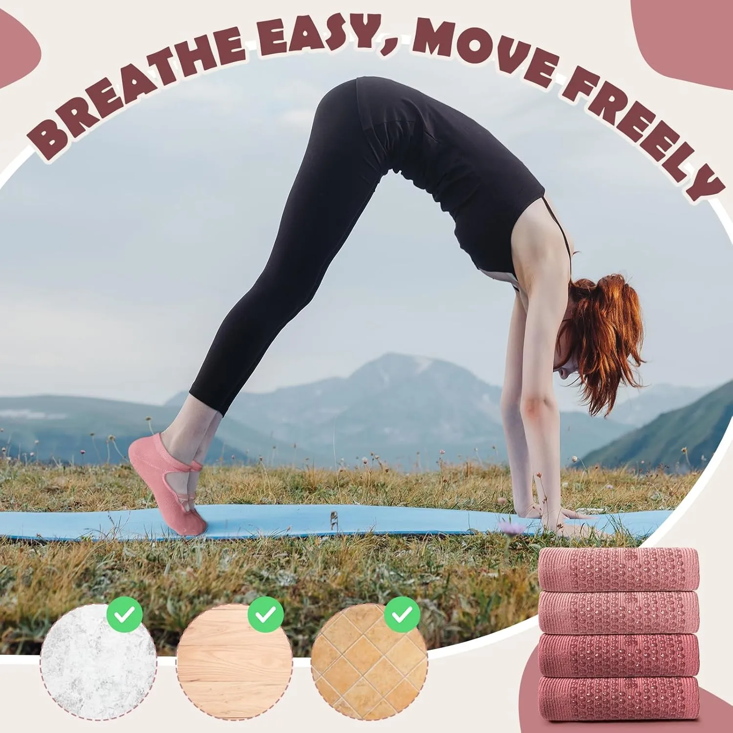 Pilates Socks with Grips for Women – Non-Slip Grip Socks for Pilates, Yoga, Barre & Dance