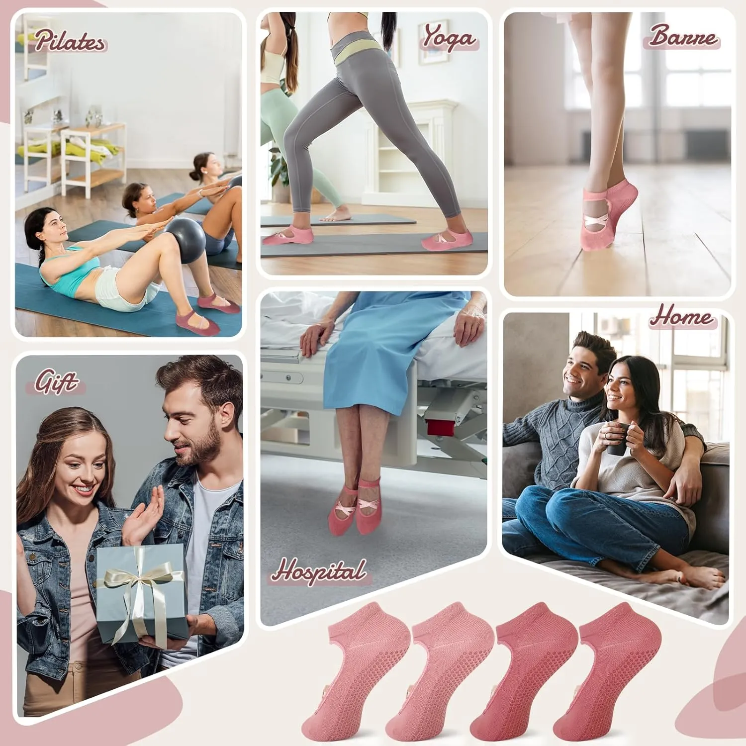 Pilates Socks with Grips for Women – Non-Slip Grip Socks for Pilates, Yoga, Barre & Dance