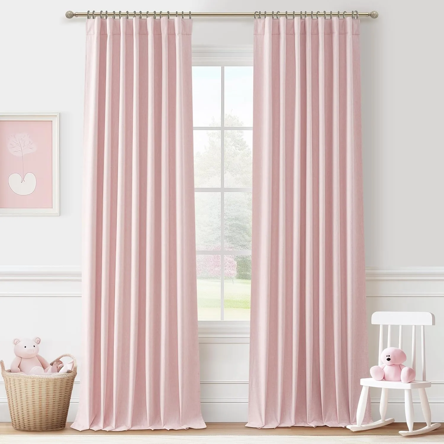 Pink Thick Linen Thermal Blackout Curtains 96 Inch Long for Winter Insulated, Pleated Elegant Living Room Curtain 2 Panels Set Privacy Decor Window Drapes 8 FT Length 2 Burg (Hooks Rings & Rod Pocket)
