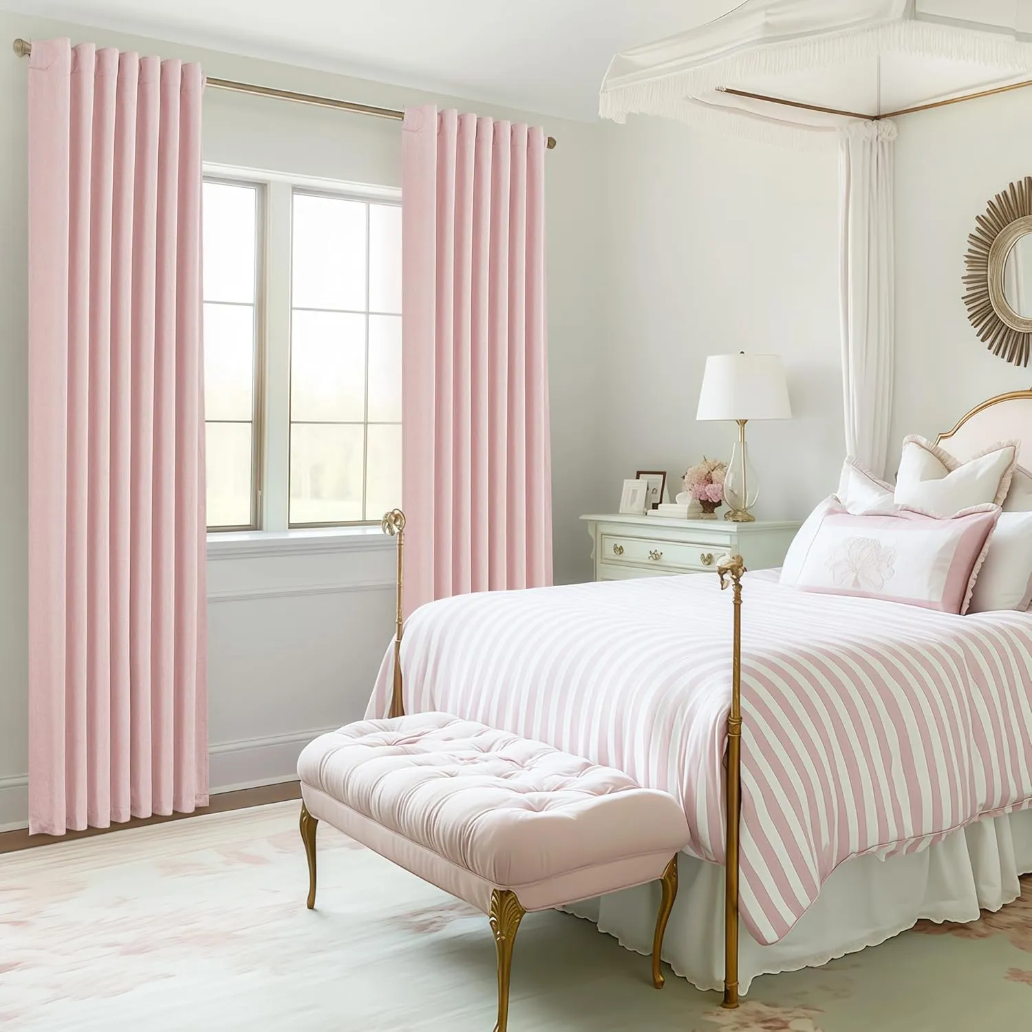 Pink Thick Linen Thermal Blackout Curtains 96 Inch Long for Winter Insulated, Pleated Elegant Living Room Curtain 2 Panels Set Privacy Decor Window Drapes 8 FT Length 2 Burg (Hooks Rings & Rod Pocket)