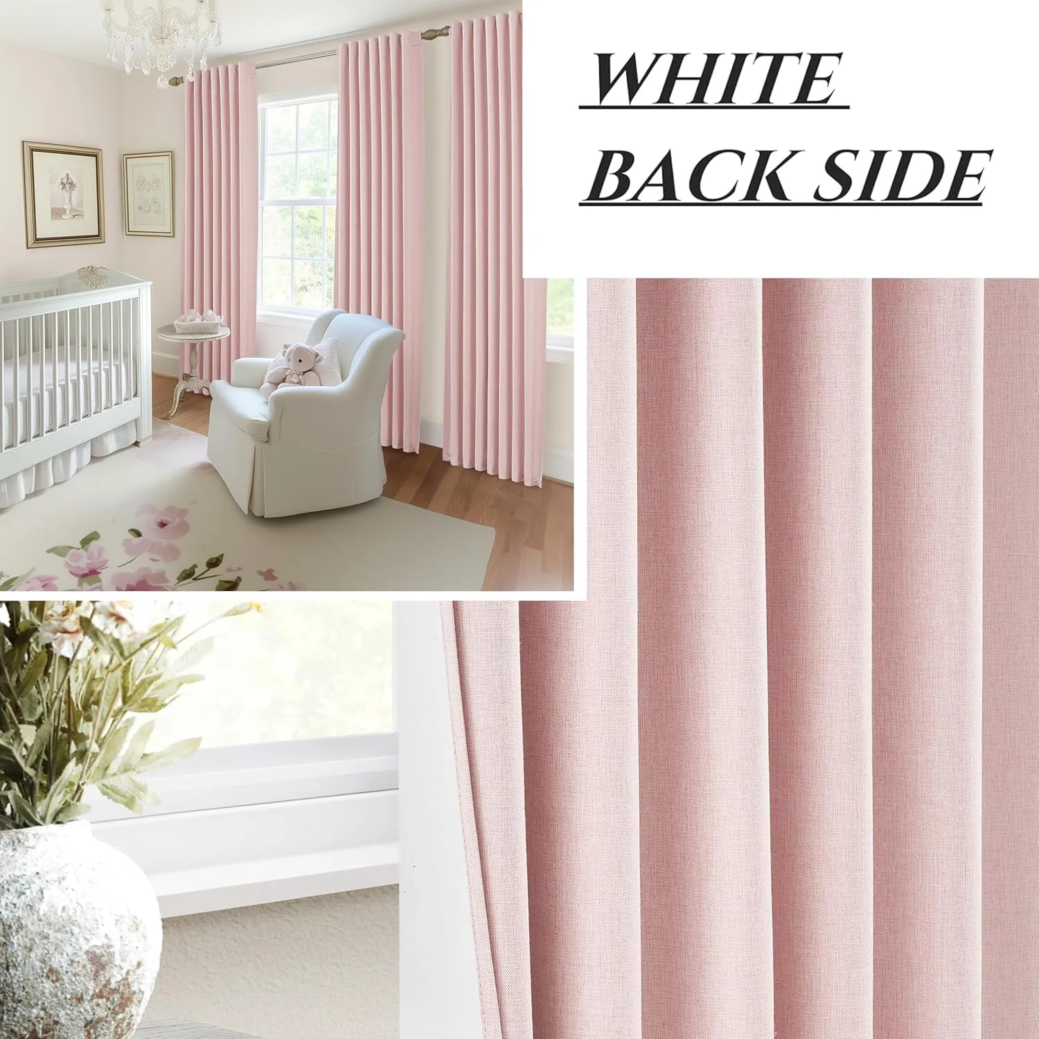 Pink Thick Linen Thermal Blackout Curtains 96 Inch Long for Winter Insulated, Pleated Elegant Living Room Curtain 2 Panels Set Privacy Decor Window Drapes 8 FT Length 2 Burg (Hooks Rings & Rod Pocket)