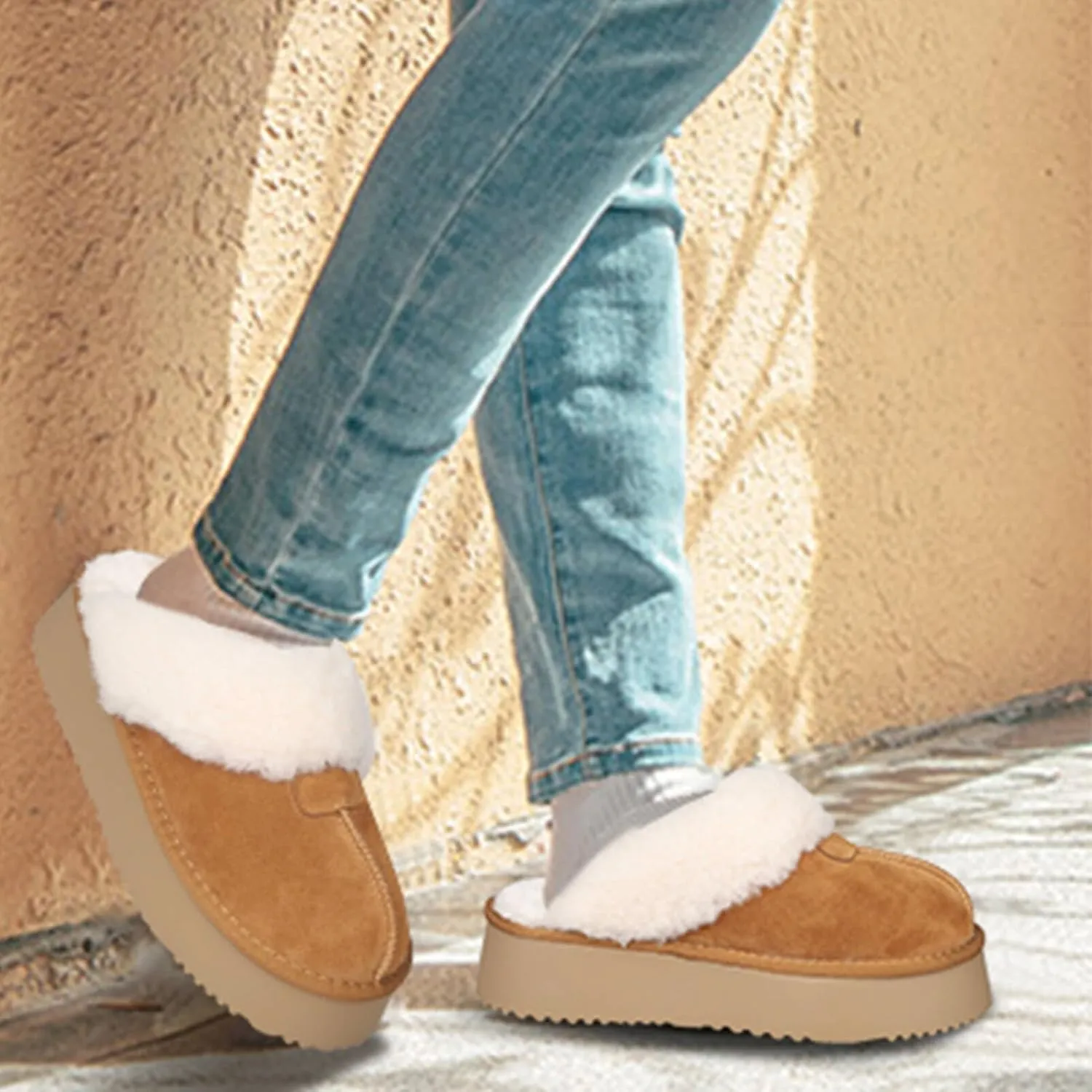 Platform Slippers for Women Warm Shearling Linings Women's Shoe House Slippers Comfortable & Light-Weight
