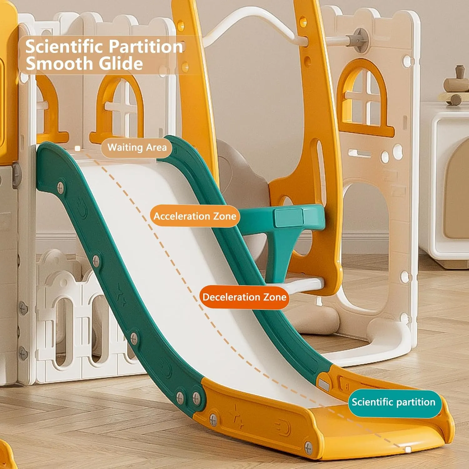 Playground Game System,10 in 1 Toddler Slide, Kids Slide Indoor for Toddlers 1-3 with Swing, Basketball Hoop and Telescope, Juegos Infantiles