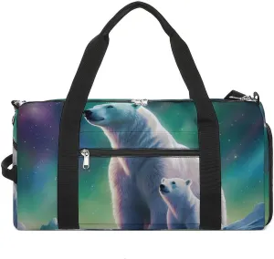 Polar Bear Northern Light Duffle Bag Waterproof Gym Tote Bags Travel Overnight Bags with Shoes Compartment
