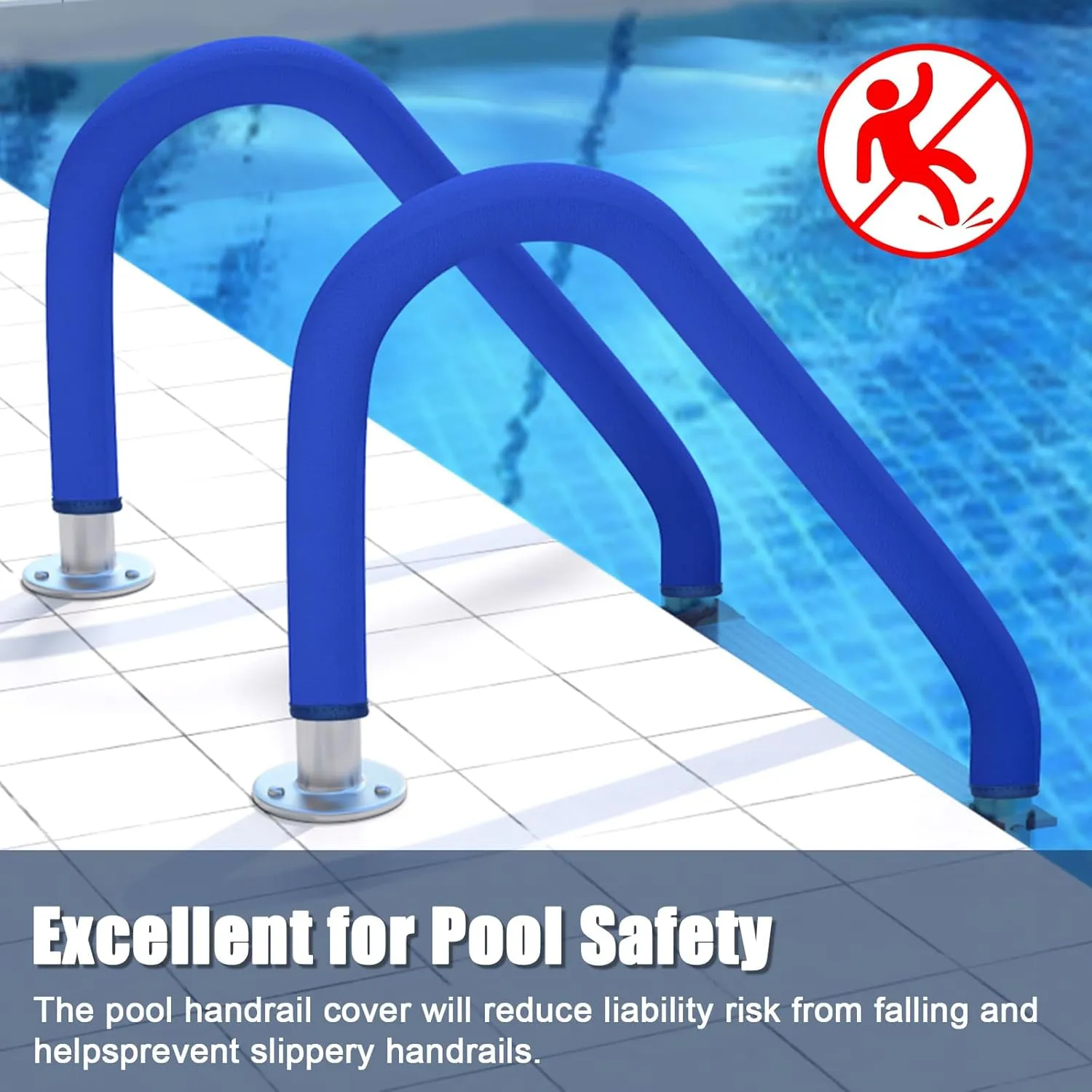Pool Handrail Covers with Zippers for Inground Swimming Pools Hand Rail Cover, 4-10 ft Non Slip Cool Touch Heat Resistant, Blue, Anti-Slip Swim Pool Railing Ladder Handle Grip 4 Feet 2 Pack