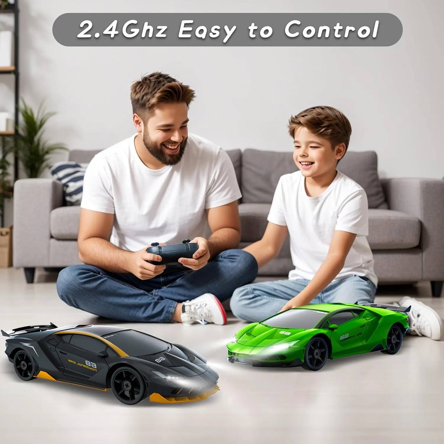 RC Drift Car, 1/24 4WD Remote Control Car with LED Light, Two Rechargeable Batteries and Drift Tires for Kids, Boys, Girls and Adults