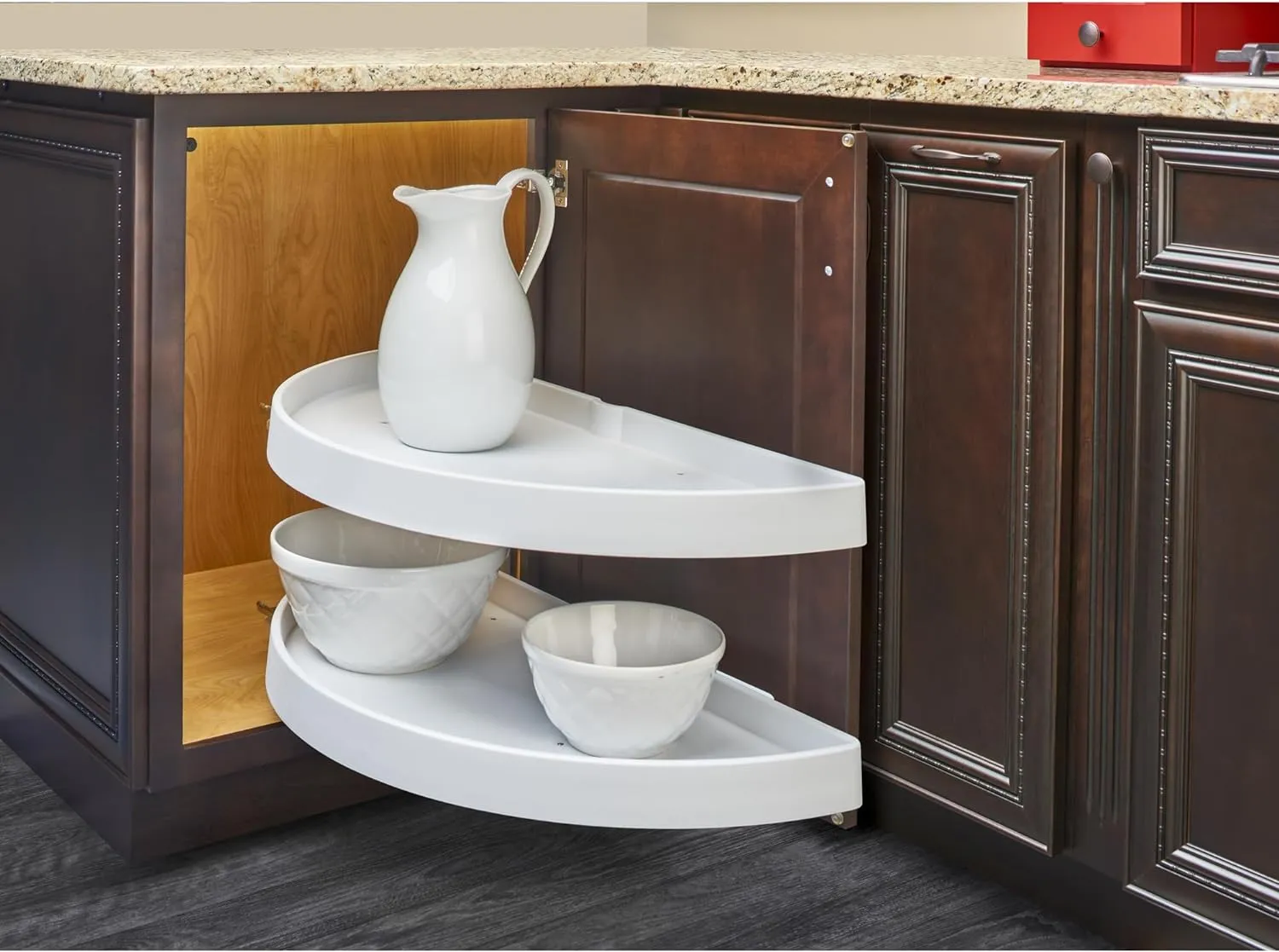 Rev-A-Shelf 31” Pull Out Half Moon Lazy Susan Shelf Sliding Organizer w/Hardware for Blind Corner Kitchen or Bathroom Cabinets, White, 6882-31-11-570
