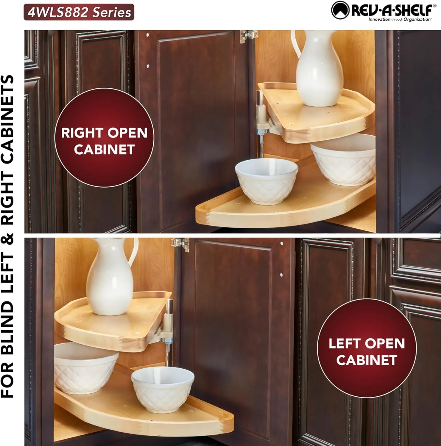 Rev-A-Shelf 31” Pull Out Half Moon Lazy Susan Shelf Sliding Organizer w/Hardware for Blind Corner Kitchen or Bathroom Cabinets, White, 6882-31-11-570