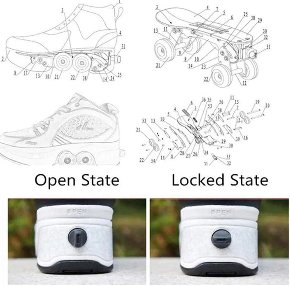 Roller Skate Shoes for Women, Double-Row Deform Quad Roller Skates, Automatic Walking Shoes Detachable Roller Skate, Shoes with Wheels for Girls Boys, Skating Shoes Unisex