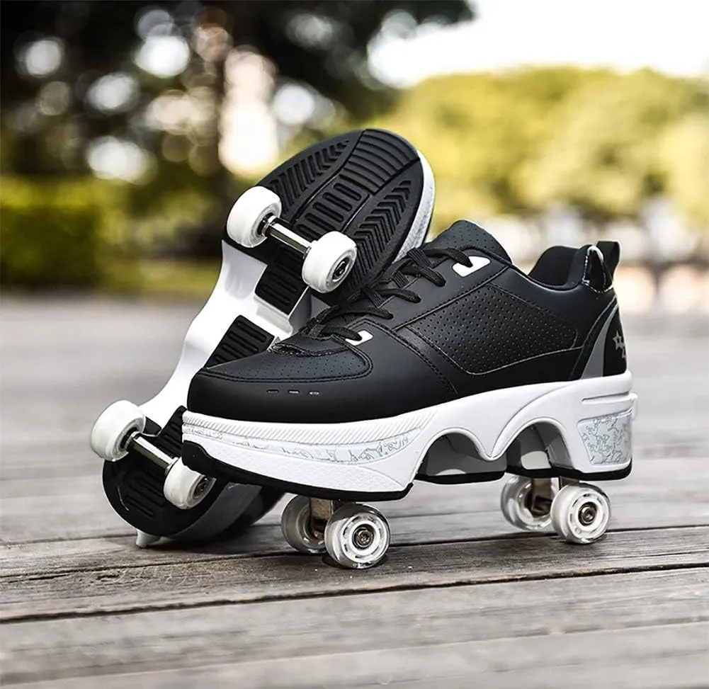 Roller Skate Shoes for Women, Double-Row Deform Quad Roller Skates, Automatic Walking Shoes Detachable Roller Skate, Shoes with Wheels for Girls Boys, Skating Shoes Unisex