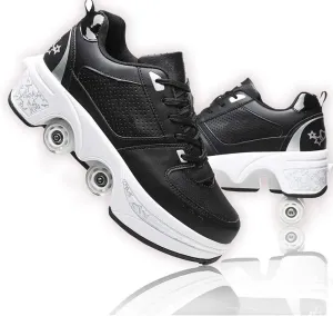 Roller Skate Shoes for Women, Double-Row Deform Quad Roller Skates, Automatic Walking Shoes Detachable Roller Skate, Shoes with Wheels for Girls Boys, Skating Shoes Unisex
