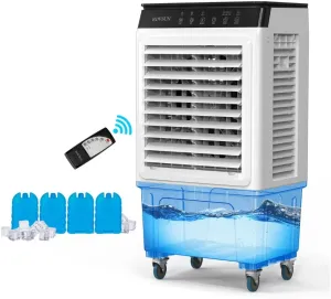 ROVSUN 2300CFM Portable Air Cooler, 7.9Gal/30L Evaporative Swamp Cooler, 3-IN-1 Cooling Fan with Remote Control, 12H Timer & 4 Ice Box, 3 Speeds, Humidifying Oscillating Fan for Indoor or Outdoor
