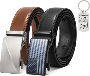 SANSTHS 2 Pack Ratchet Leather Belts for Men, Faux Leather Men Belts for Casual Business Dress Belt
