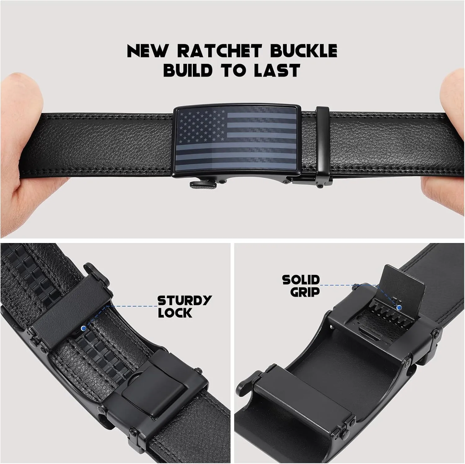 SANSTHS 2 Pack Ratchet Leather Belts for Men, Faux Leather Men Belts for Casual Business Dress Belt