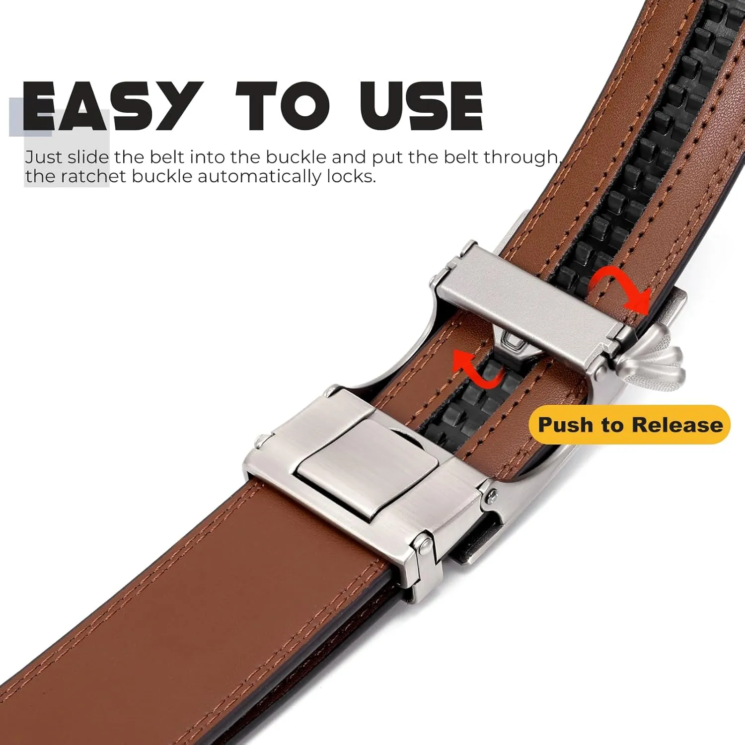 SANSTHS 2 Pack Ratchet Leather Belts for Men, Faux Leather Men Belts for Casual Business Dress Belt