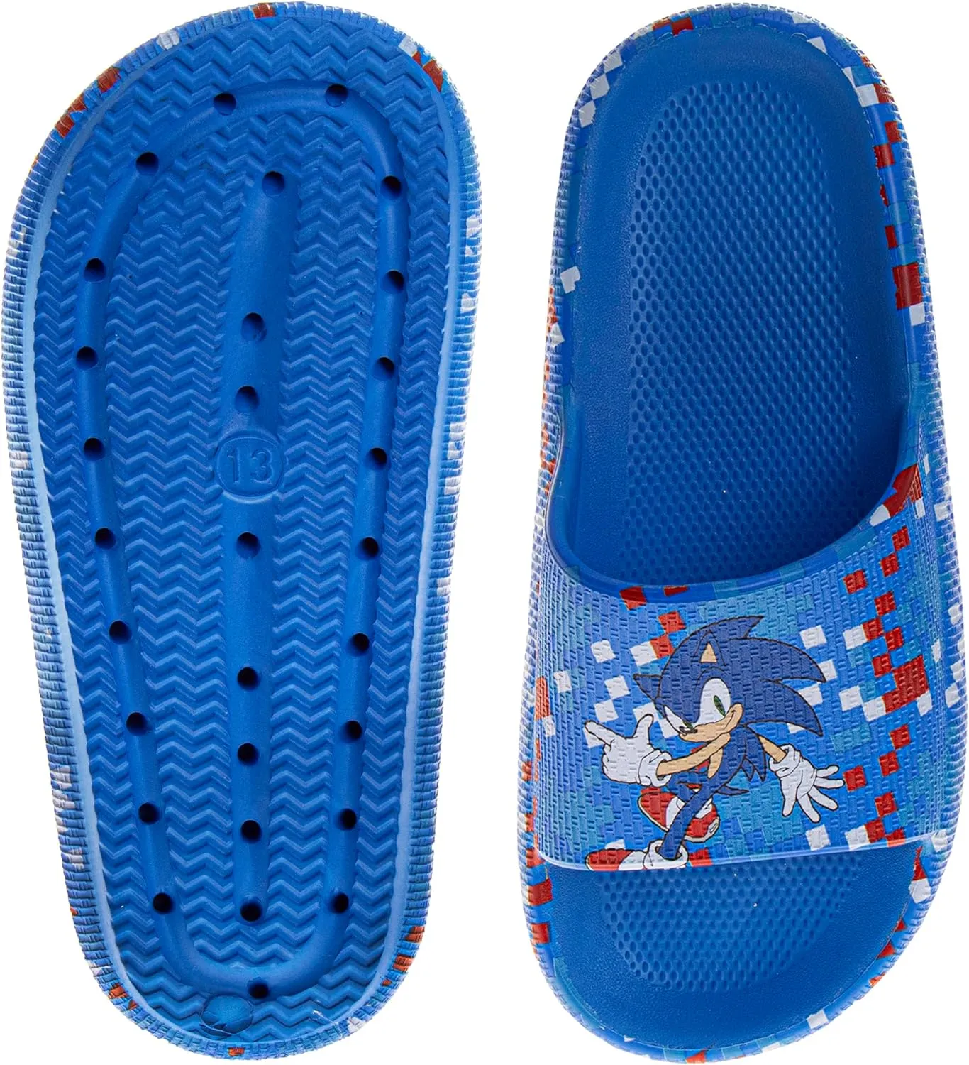 SEGA Sonic the Hedgehog Slide Boys Open Toe - Kids Sonic Sandals Beach Summer Slippers Water Shoes (size 13 little kid / 1-4 big kid)