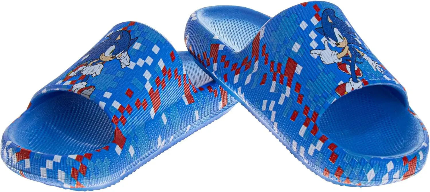 SEGA Sonic the Hedgehog Slide Boys Open Toe - Kids Sonic Sandals Beach Summer Slippers Water Shoes (size 13 little kid / 1-4 big kid)