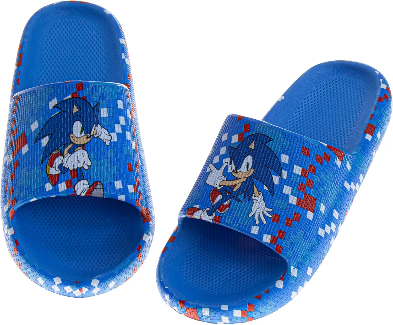 SEGA Sonic the Hedgehog Slide Boys Open Toe - Kids Sonic Sandals Beach Summer Slippers Water Shoes (size 13 little kid / 1-4 big kid)