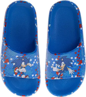 SEGA Sonic the Hedgehog Slide Boys Open Toe - Kids Sonic Sandals Beach Summer Slippers Water Shoes (size 13 little kid / 1-4 big kid)