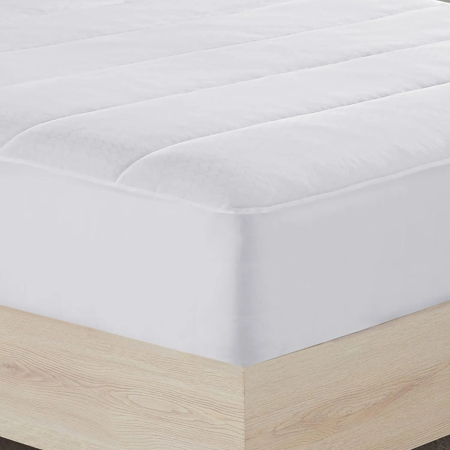 Serta Power Chill Cooling King Mattress Pad, Elastic Fitted Mattress Protector, Soft and Breathable Pillow Top Cover, 18" Deep Pockets for Secure Fit, Machine Washable, White