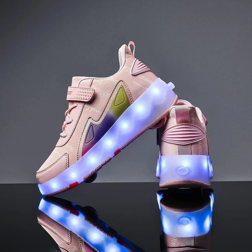 Shining Roller Skates Sneaker Whit 4 Wheels 16 LED Flashing Model Rechargeable Boys Girls Shoes Skateboarding for Kids Happy in Party Birthday School Gift
